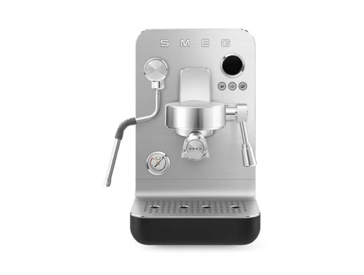 Smeg, Manuelle Espresso-Kaffeemaschine MiniPro EMC02BLMEU, Dreifach-Thermoblock, professioneller Dampfstab und Filterhalter, 1,7-Liter-Tank, abnehmbare Abtropfschale, 1700W, Schwarz Matt