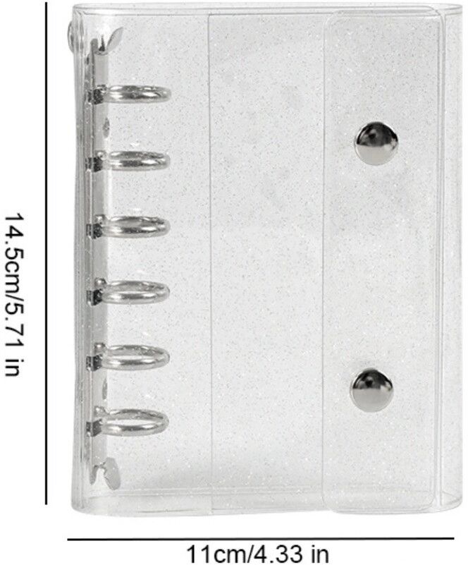 INF A7 transparenter PVC-Glitzer-Umschlag für lose Blätter mit doppeltem Druckknopfverschluss und DIY-Innentaschen