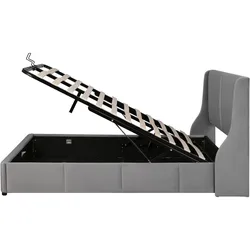 Polsterbett 140x190 mit hydraulischem Stauraum, Velvetbezug, Lattenrost inklusive, elegantes Design, Grau