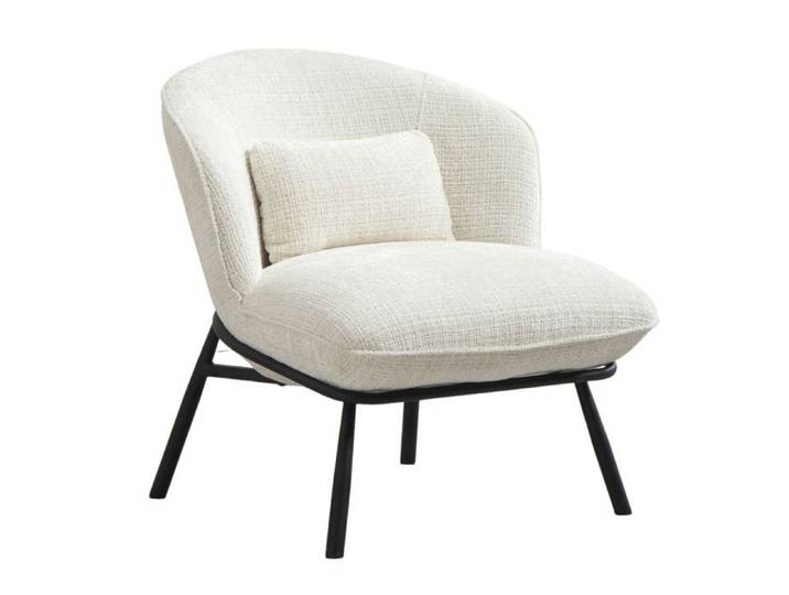 Fauteuil lounge en tissu chenillé blanc piètement métal noir - GASBY
