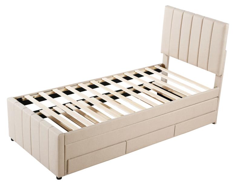 Etagenbett - Kinderbett - Stockbett - Einzelbett - Stoffbezug - Ausziehbar - Mit Stauraum
