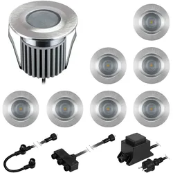 ledscom.de LED Boden-Einbauleuchten BODES für außen, warm-weiß, je 94lm/Leuchte, matt, rund, 50mm Ø, 8er Set