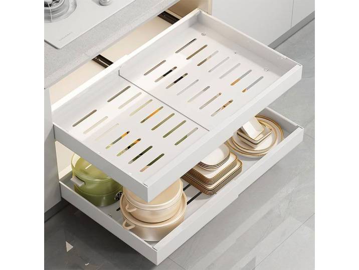 PANIER TIROIR POUR MEUBLE DE CUISINE-Tiroir coulissant cuisine-BLANC-46 à 68 cm