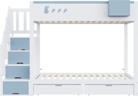 Etagenbett Kinderbett 90x200cm Ohne Matratze Kaninchen Karottenmotiven Abnehmbarem Aufbewahrungsleiter Schubladen Lattenrost Doppelbett Weiss Blau