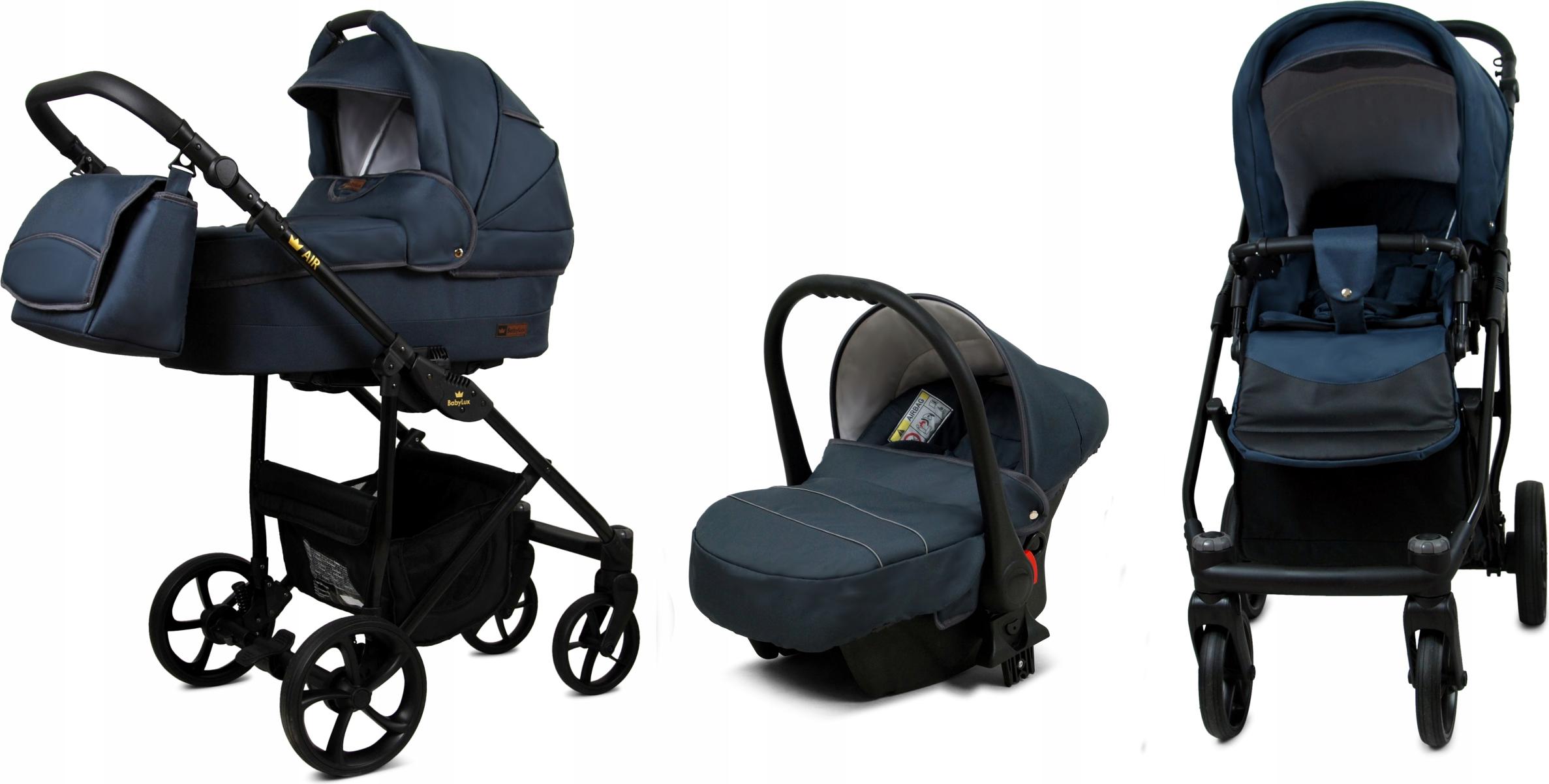 BabyLux AIR | 3in1 Kinderwagen Set | Antracyt | Kombikinderwagen | Kinderwagenset | Buggy + Babywanne + Autositz / Auto-Babyschale