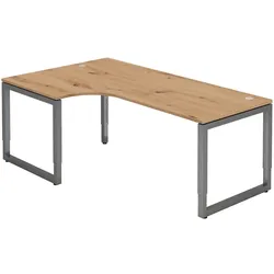 bümö höhenverstellbarer Eckschreibtisch R-Serie 200x120 cm in Asteiche, Gestell in Graphit - Schreibtisch L Form, großer Tisch für's Büro,