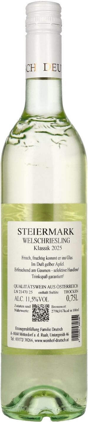 Weinhof Deutsch Deutsch Welschriesling Klassik Steiermark 2025 11,5% Vol. 0,75l