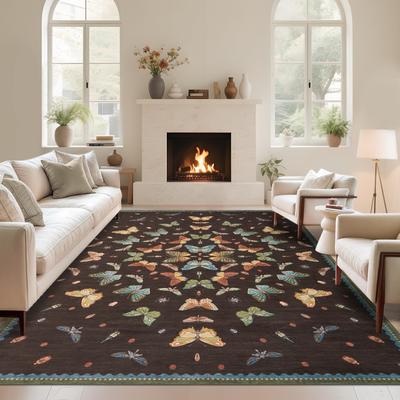 Garvee Machine Washable Butterfly Insect Print Area Rug