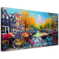 LEINWANDBILD Amsterdam Fahrräder Stadtlandschaft 80x40cm