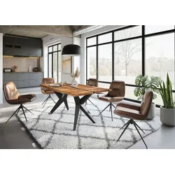 Baumtisch Akazie 160x90x76 natur lackiert / Epoxid schwarz, Sterngestell anthrazit glänzend EPOXY