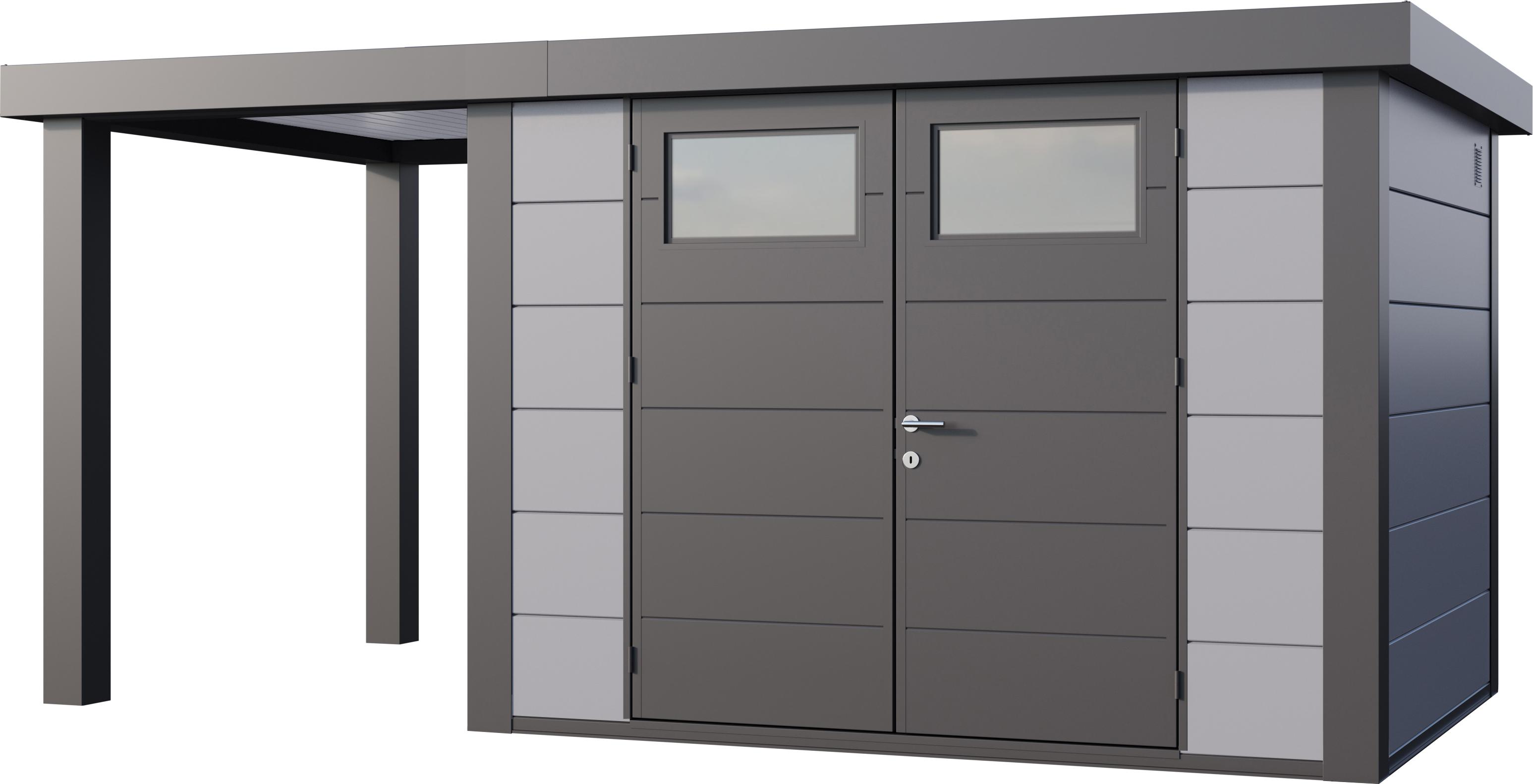 Telluria Metallgerätehaus Classico 3024 mit 170 cm Seitendach lichtgrau Seitendach 170 cm links