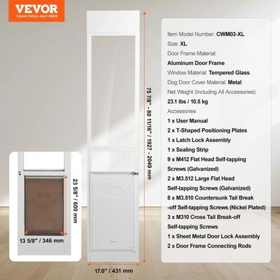 Uplift Essentials Adjustable Sliding Glass Pet Door   Aluminum Frame & Tempered Glass xl