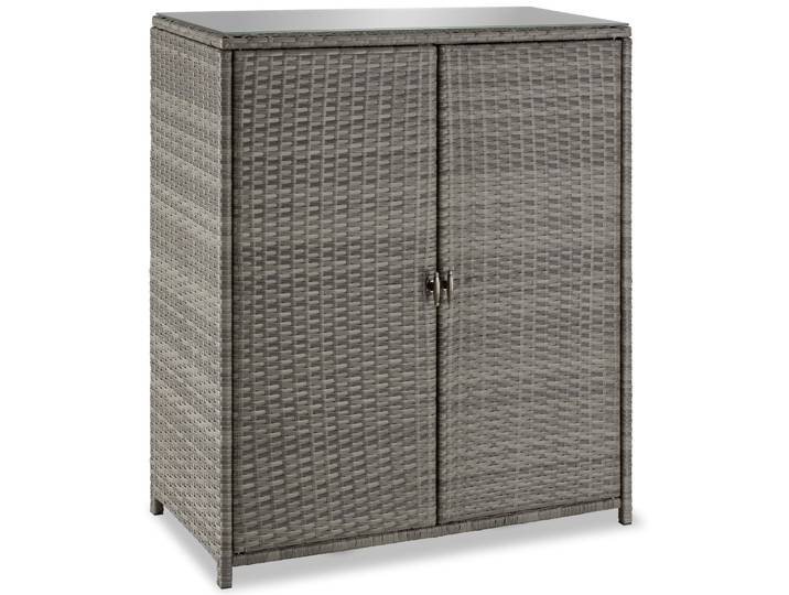 Rattan Gartenschrank Monza, Aluminiumgestell, 4 Fächer - grau