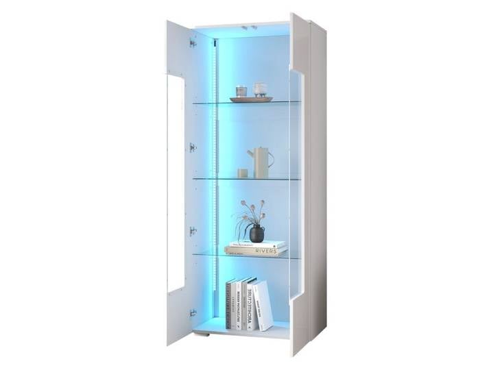 Vitrine LED 70x40x173 cm avec Portes en Acrylique et Étagères Réglables Buffet Haut Meuble de Rangement Blanc