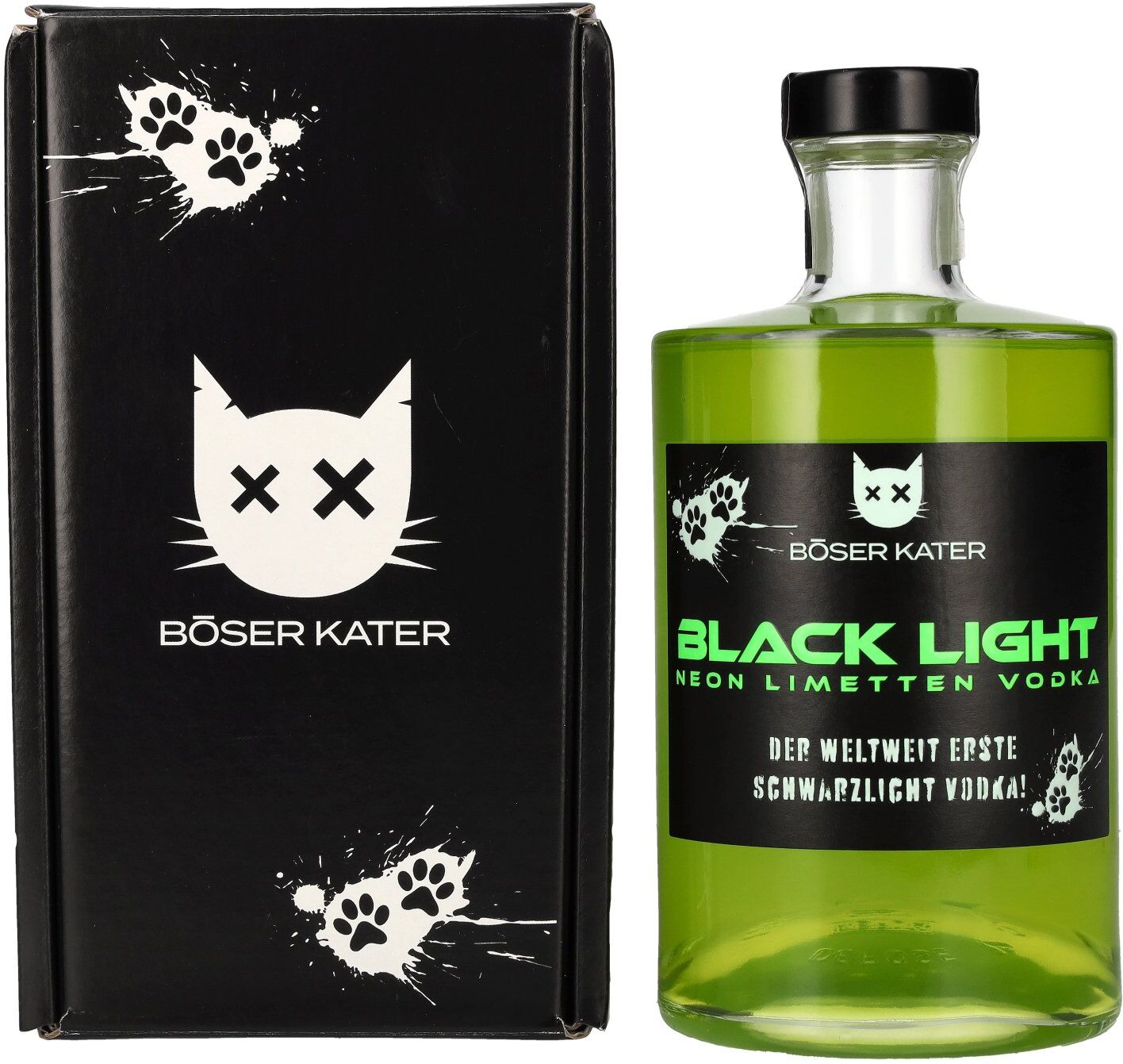 BÖSER KATER Black Light Neon Limetten Vodka 40% Vol. 0,5l in Geschenkbox