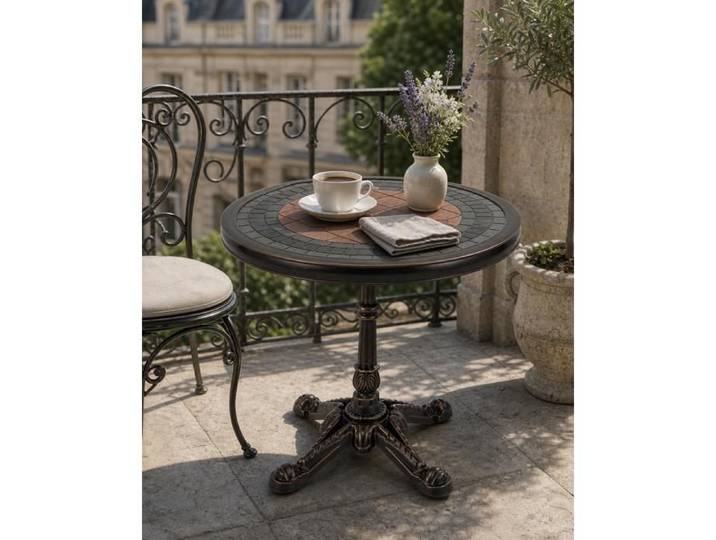 Table de terrasse - PAGE LIVING - PAGE Living - aluminium moulé bronze - ronde Ø60 5 cm - pieds réglables