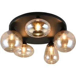 Deckenleuchte Deckenlampe Wohnzimmerlampe 5-flammig Schwarz Glas D 63,5 cm