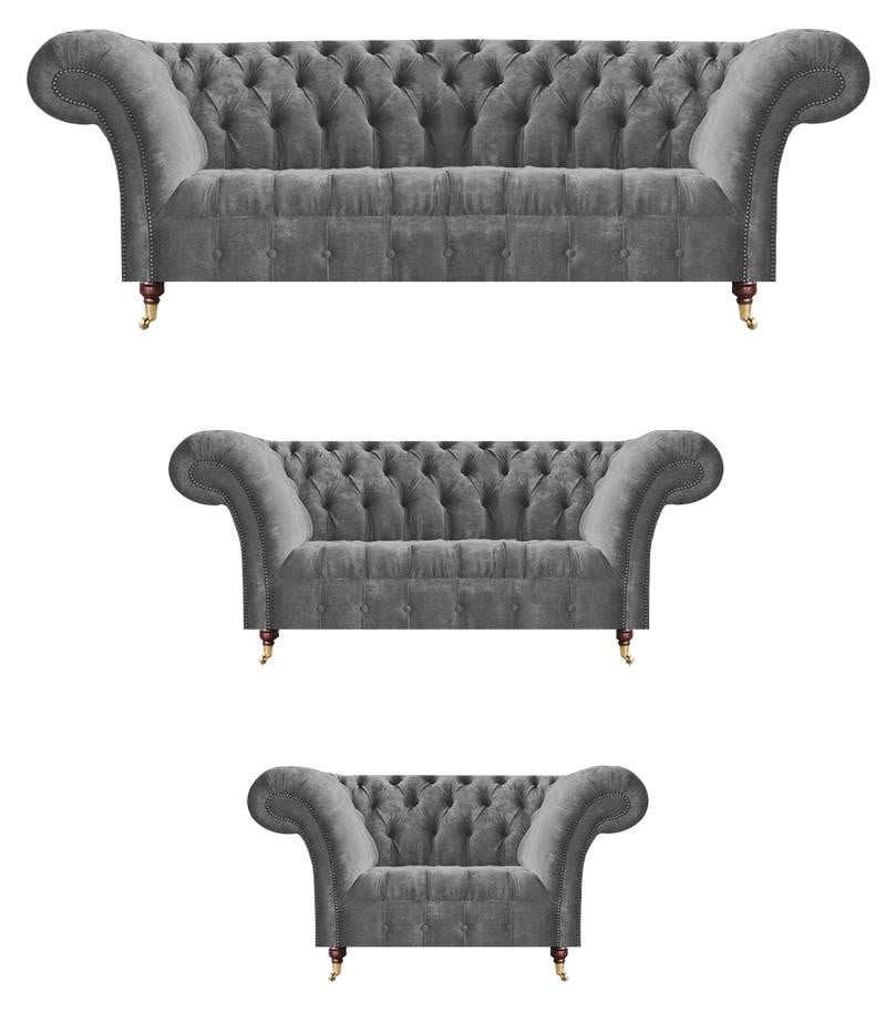 Stijlvolle Chesterfield Garnituur met Designer Fauteuils in het Grijs