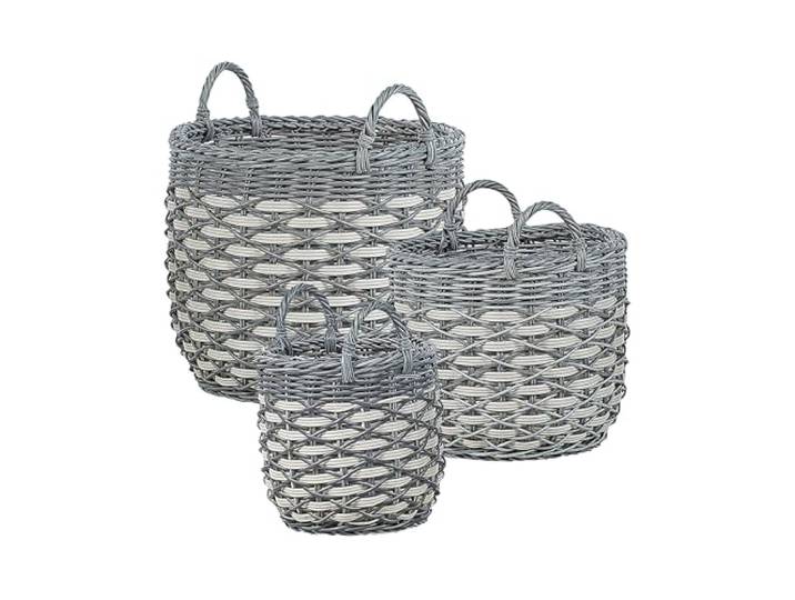 Moderne Blumenkörbe 3er Set aus PE Rattan grau/weiß Outdoor Gefira