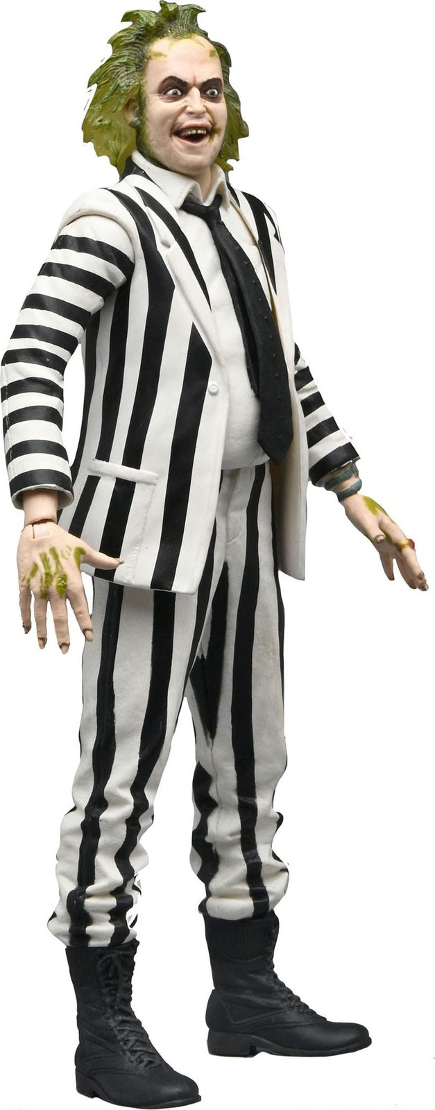 NECA Beetlejuice (1988) actiefiguur met zwart-wit gestreepte outfit, 18 cm