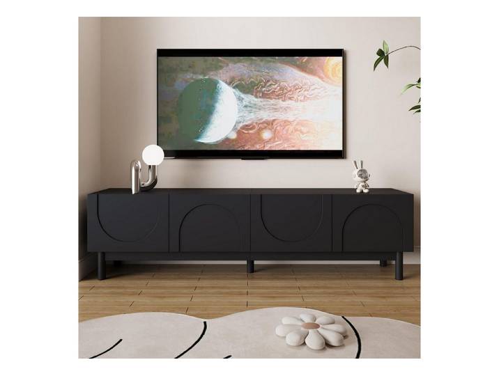 LuxusKollektion Lowboard TV Schrank Wellen Türen Stauraum Wohnzimmer Schwarz(169x35x45.5cm) (1 St)