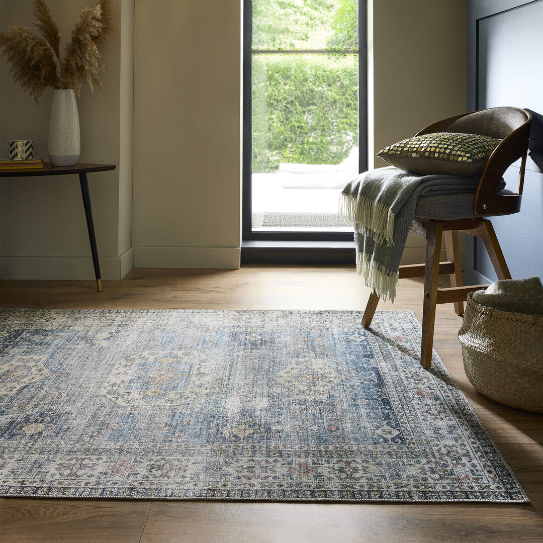 Langley Street Vintage Look Chenille Machine Printed Area Rug Blue Rectangle 120 x 170 cm