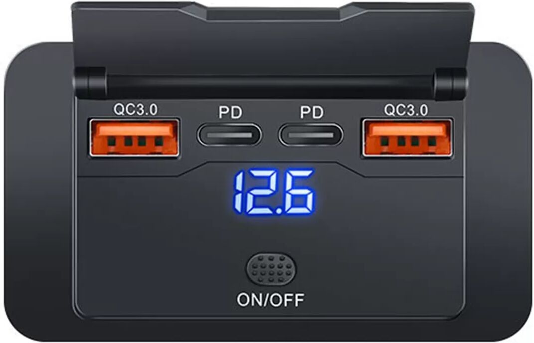 INF Auto-USB-Ladegerät mit Spannungsschalter, 4-Port Dual QC Dual PD