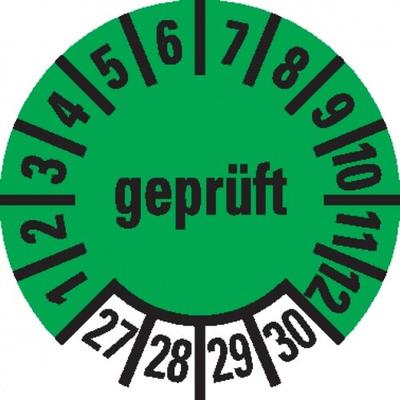 Dreifke® Prüfplakette geprüft 27-30, grün, Dokumentenfolie, Ø 10mm, 1000/Rolle