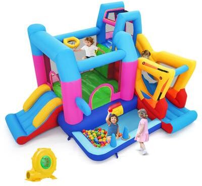 Costway Inflatable Bounce House 8-in-1 Excavator Themed Kids Bouncer with 780W Blower