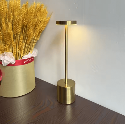 Inspire Curations Portable Aluminum LED Table Lamp USB Rechargeable Cordless Dimmable Light gold