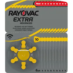 60x Rayovac Hörgerätebatterie Zinc Air, 10, 1.4V Extra Advanced 10x 6 Blister