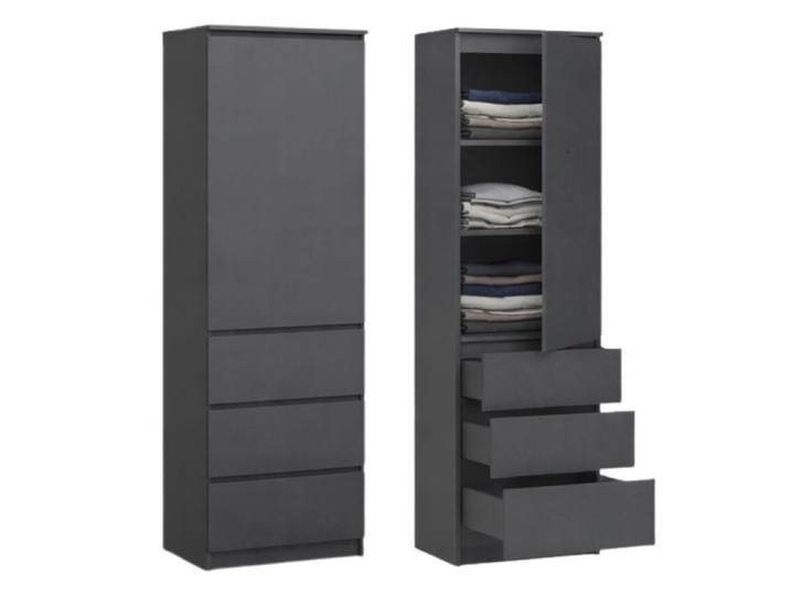 Armoire de rangement 3 tiroirs 3 étagères - Armoire de bureau - Meuble de rangement chambre - 50x40x180 cm - Antharcite