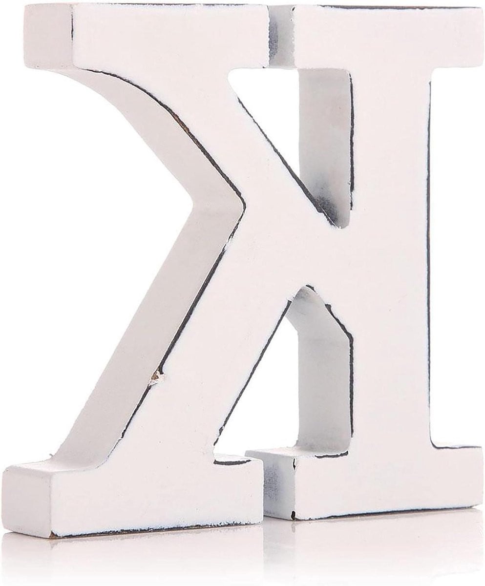 Houten Letter K Wanddecoratie in Vintage Stijl - Wit