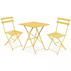 Oviala Business Gartentisch und 2 Stühle Stahl gelb - Oviala