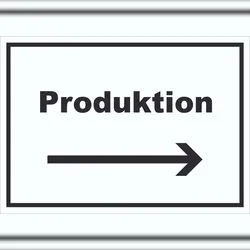HB-Druck Produktion Schild mit Text und Richtungspfeil rechts Herstellung waagerecht A5 (148x210mm)