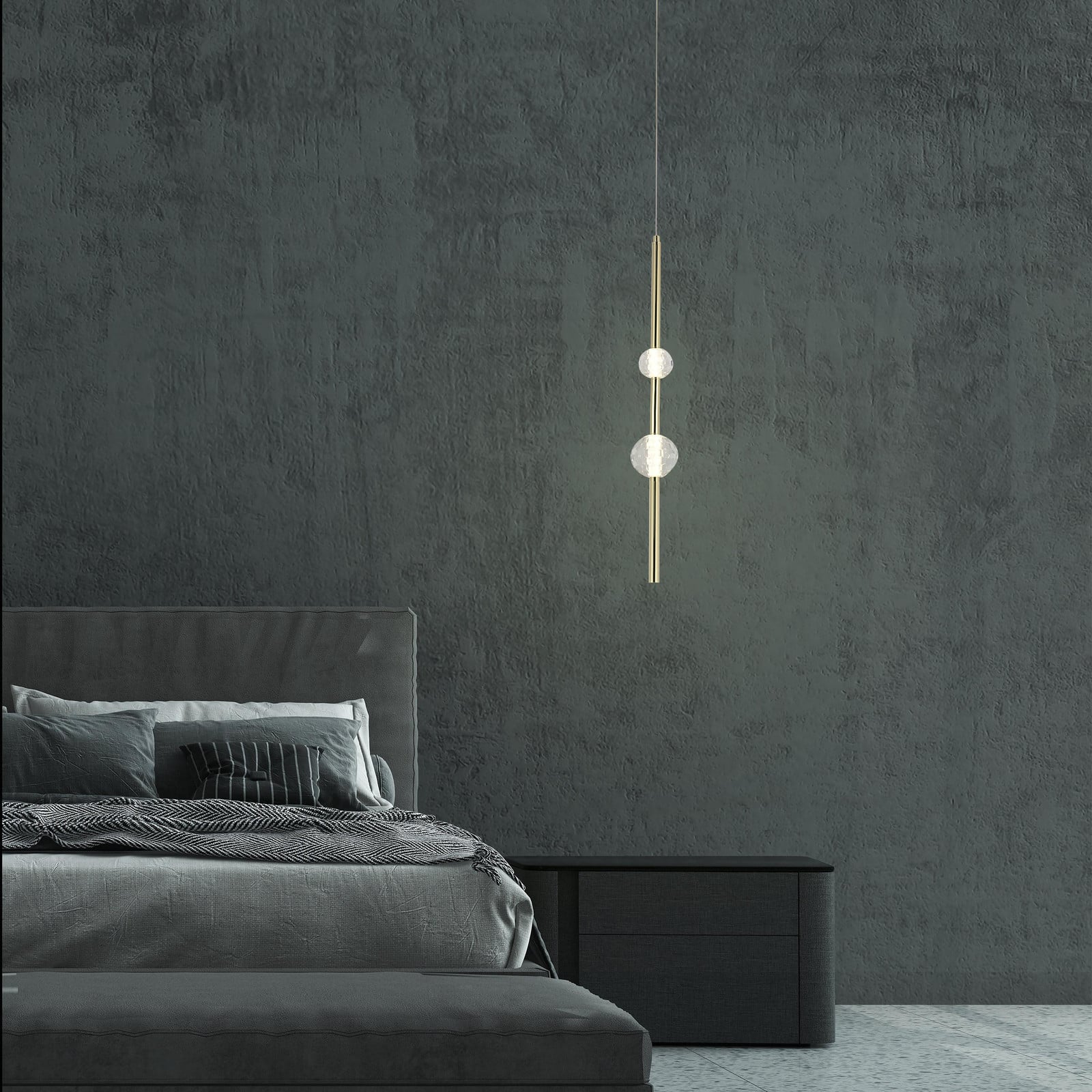 VAKU Light Prestige Moderne Hanglamp met Kristallen Bolletjes en Verticale Buis, Goudkleurig, LED, 8W