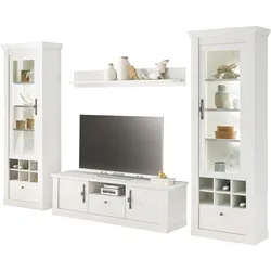 WOHNWAND weiß Pinie Landhaus, Wohnkombination 4-teilig, Soft-Close-Funktion