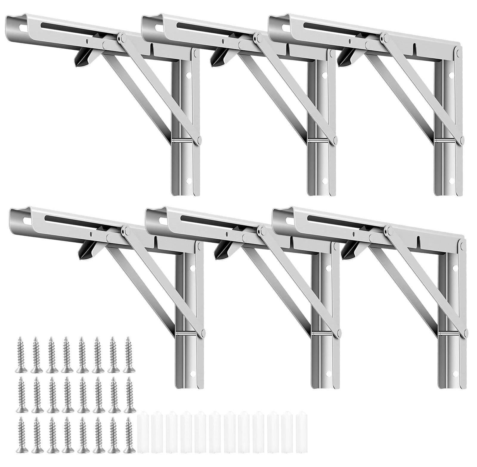 SolidKeus Set van 6 sterke vouwsteunen voor wandmontage van RVS