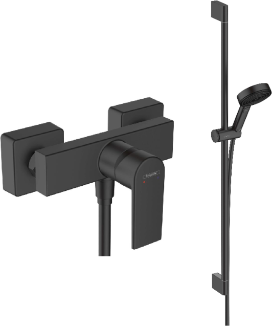 Hansgrohe Vernis Shape Duscharmatur mit Pulsify S Brauseset, Komplettset, schwarz matt 90cm, 3 Strahlarten, EcoSmart wassersparend
