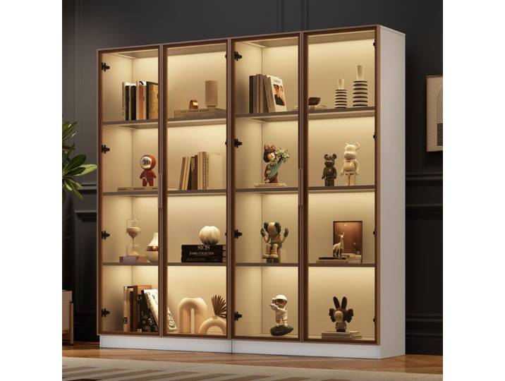 WOVREO Lot de 2 vitrines en verre 80 x 40 x 160 cm LED USB portes battantes étagères réglables blanc