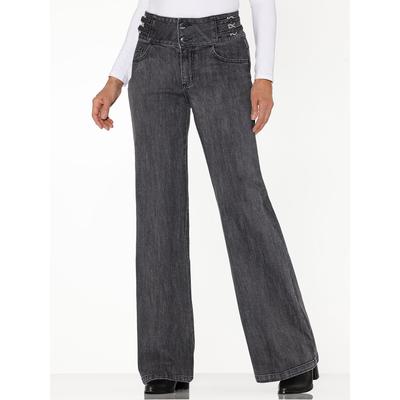 Bootcut-Jeans HEINE, Damen, Gr. 44, Normalgrößen, blau (graphit denim), 78% Baumwolle, 20% Polyester, 2% Elasthan, unifarben, lang, Jeans
