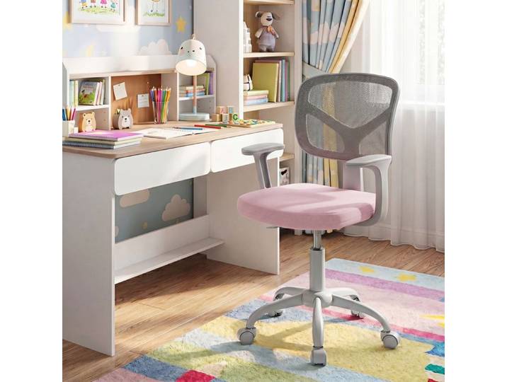 COSTWAY Chaise de Bureau Pivotant pour Enfant Fille 3 à 10 ans Fauteuil de Bureau pour Enfant Charge 150KG Rose