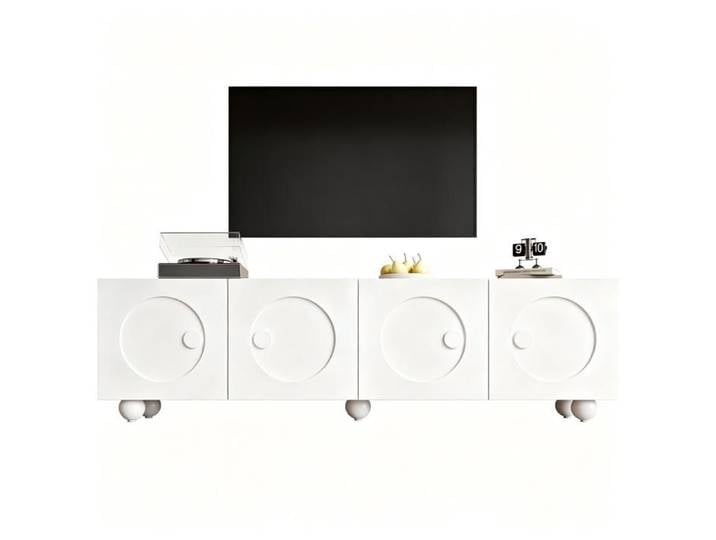 Meuble TV - Meuble TV - Blanc brillant - Portes relief 3D - 180 x 38 x 50 cm