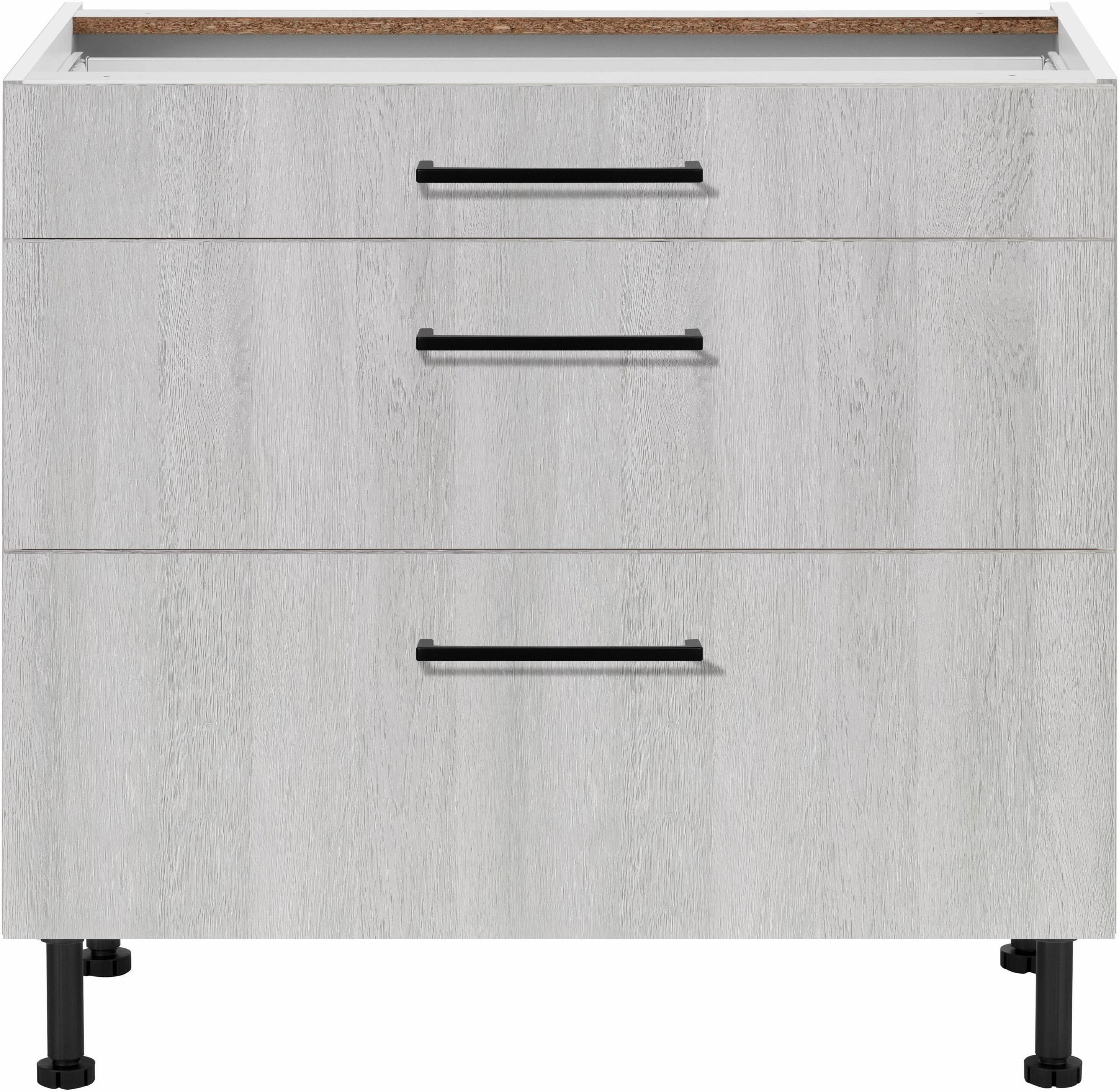 Unterschrank WIHO KÜCHEN "Nisos", weiss (front: wilton oak, korpus: wilton oak), B:90cm H:86,5cm T:58cm, Schränke, Unterschrank, 90 cm breit, Soft-Close in Schubladen, verstellbare Füsse, ohne Platte front: wilton oak, korpus: wilton oak B/H/T: 90cm x 86,