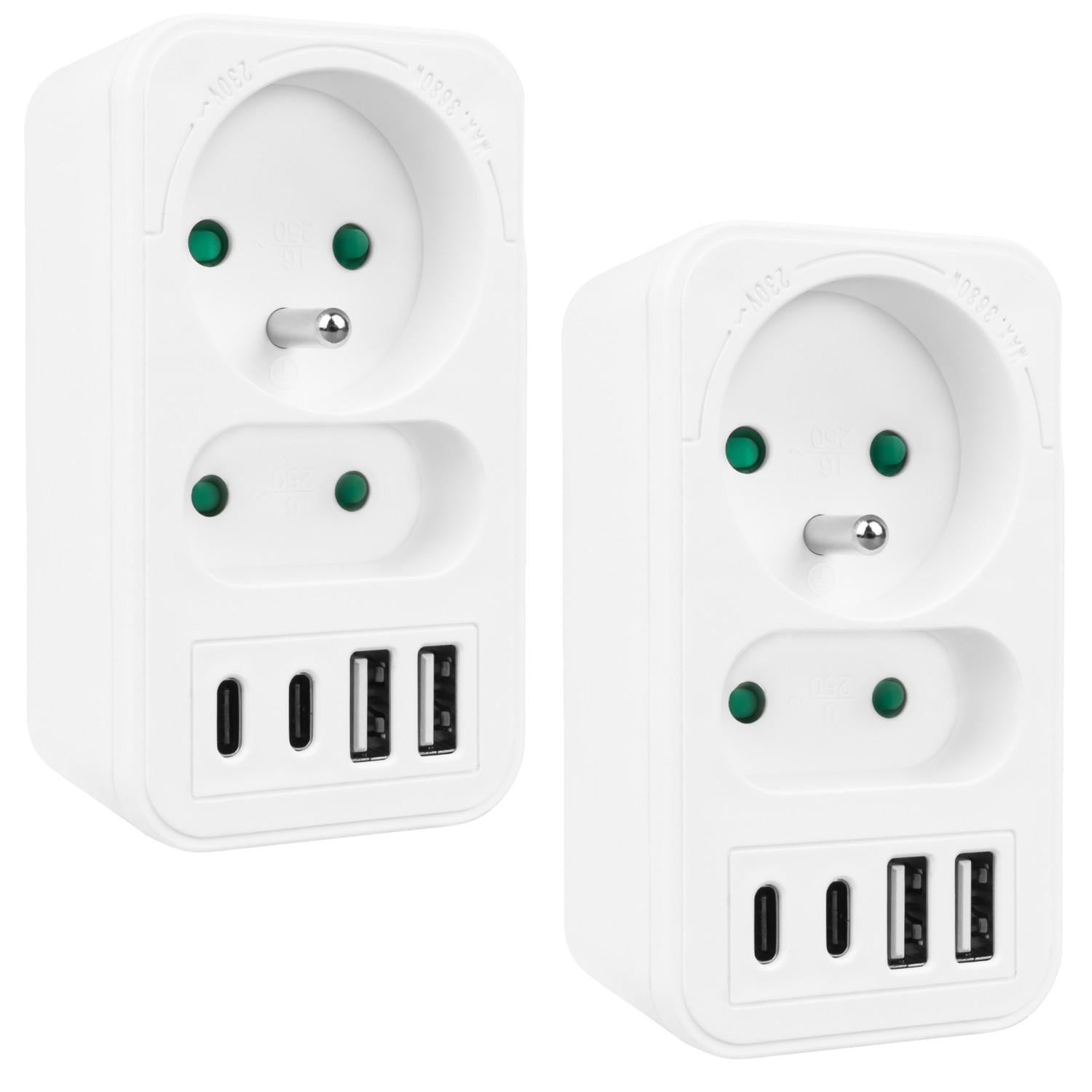 Maclean MCE249 Stopcontactdoos met 2 stopcontacten en 4 USB-splitters (2x USB-A, 2x USB-C PD 20W) - 2 stuks