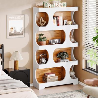 YUZHOU "71"" Tall Bookcase Wood 4-Tier Bookshelf, Modern Freestanding Display Storage Shelves"