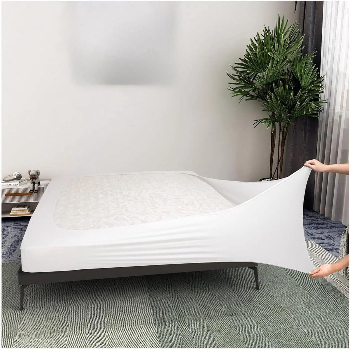 Wit Bedrok Stretch Boxspringhoes met geplooide rand voor California King bedden