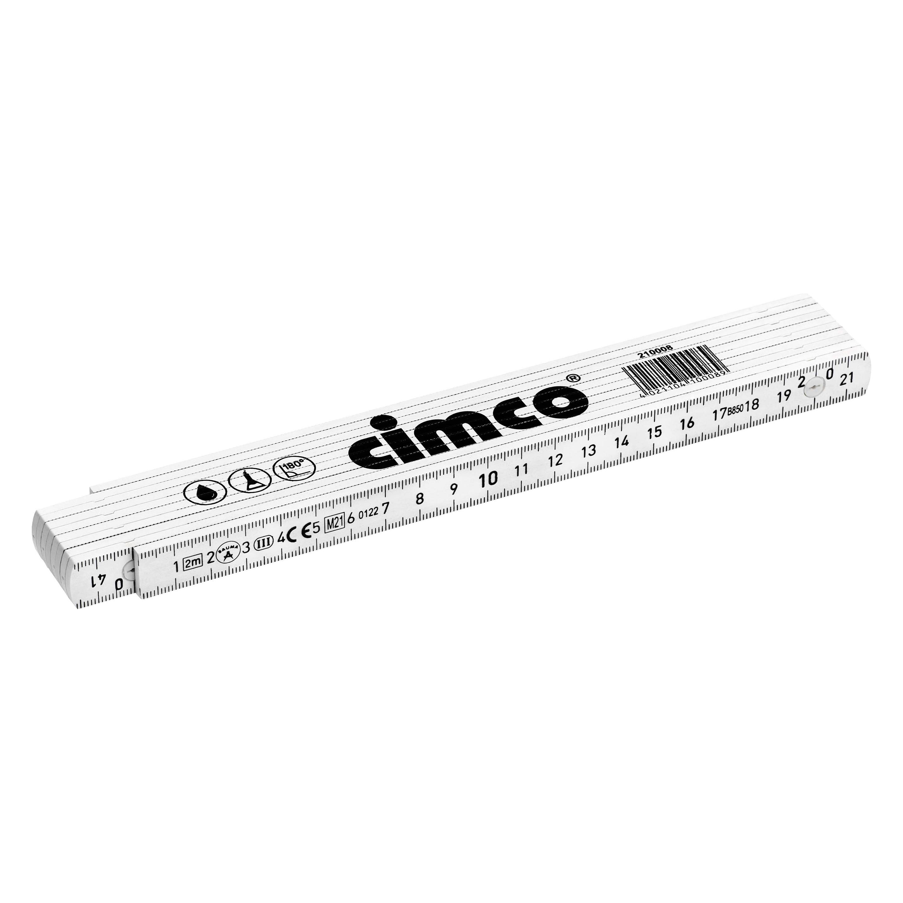 Cimco Gliedermassstab, 10 Glieder, Länge 2 m, beidseitig mm-Einstellung, Kunststoff (2 m) (210008)