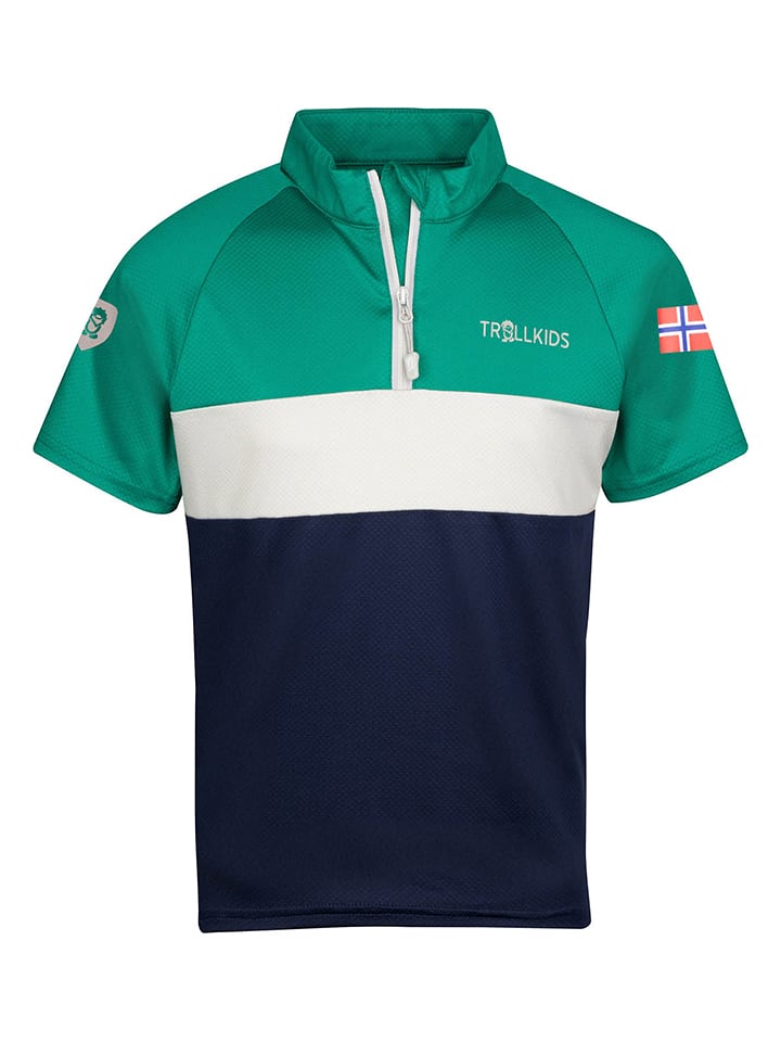 Trollkids Fahrradshirt "Trondheim" in Grün/ Dunkelblau - 104