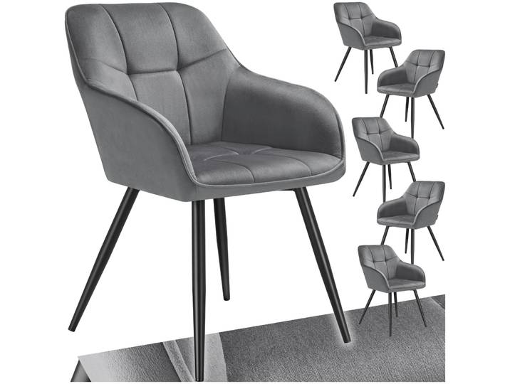 Stuhl Marilyn, Samtoptik, gesteppt - grau/schwarz, 6er Set
